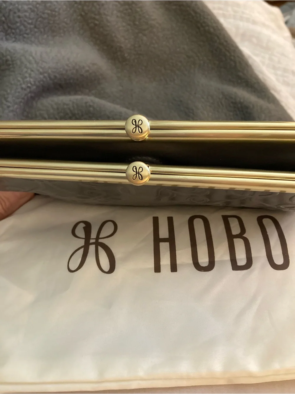 HOBO Black Embossed Leather Frame Clutch with Gold-Tone Trim